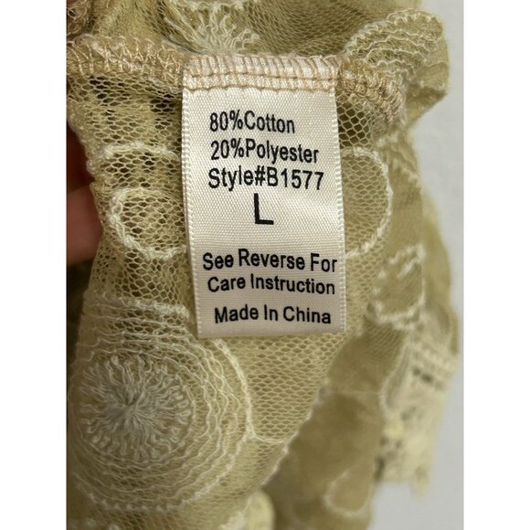 Blue Bird Sheer Beige Embroidered Lace Tunic Top V Neck Short Sleeves Size L - Picture 7 of 11